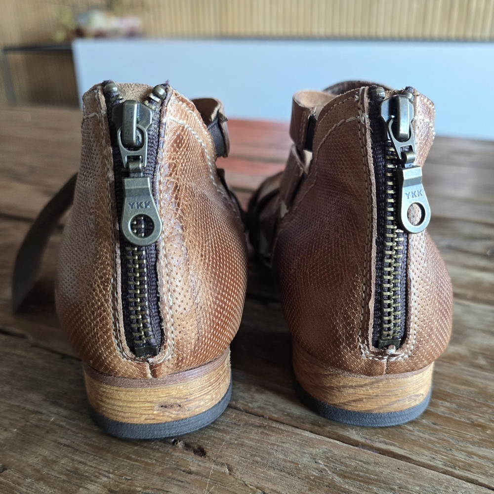 BED|STU Brittany Brown Ankle Boots with Distressed Leather and Woven Straps - Picture 8 of 11